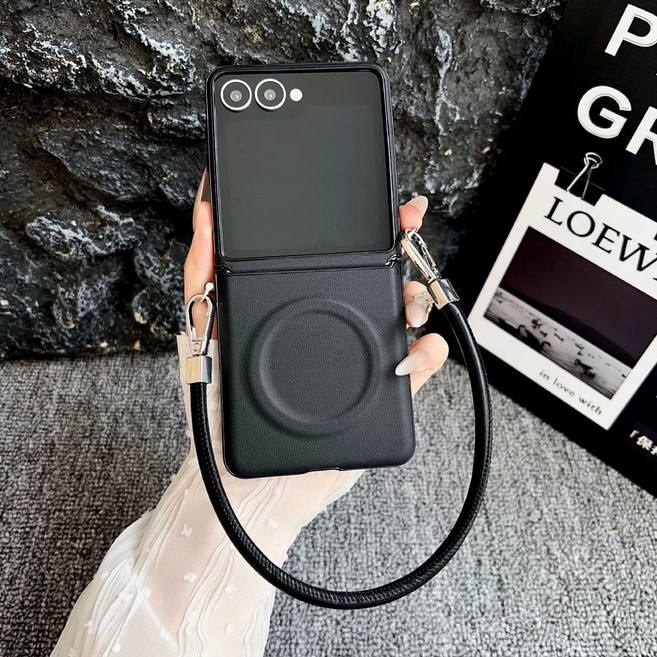 미니멀 심플 힌지 보호 가죽 스트랩 맥세이프 갤럭시 Z플립 케이스