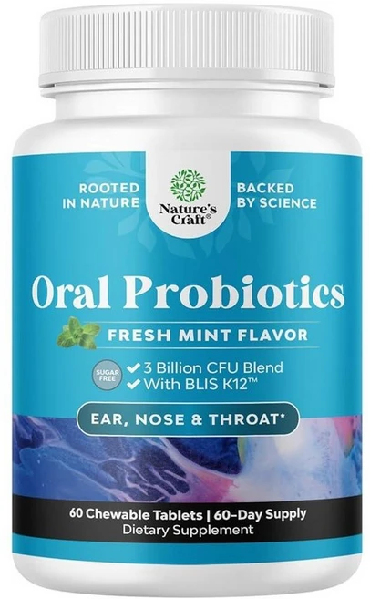 Natures Craft 치아 및 잇몸을 위한 구강 프로바이오틱스 - Minty Fresh BLIS K12 구강 프로바이오틱스 30억 CFU 포함 - 츄어블 자일리톨 캔디 민, 60 Count (Pack of 1), 1개 - 쿠팡