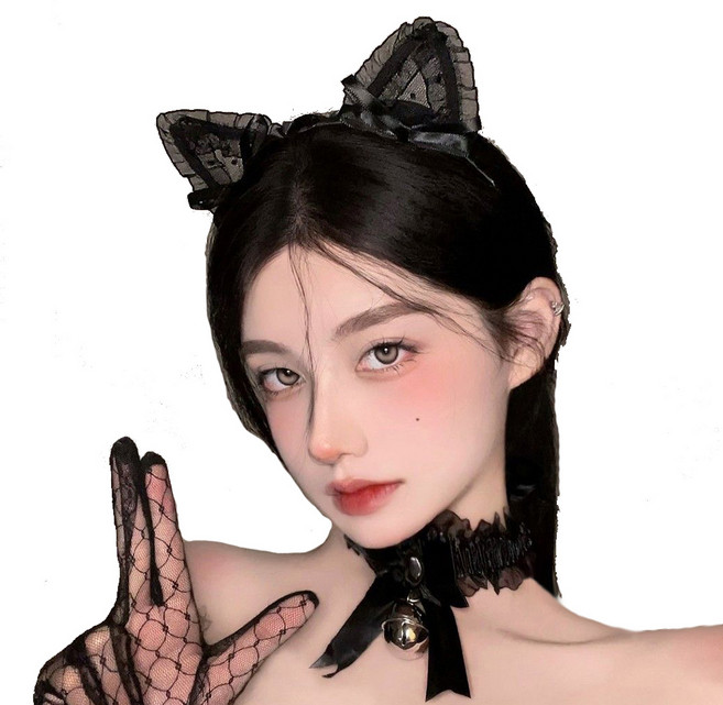핑크바니 고양이 토끼 섹시 레이스 머리띠, 블랙