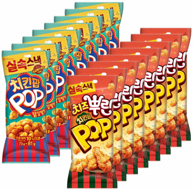 오리온 치킨팝 2종 각8개씩 ( 닭강정맛 65g+치즈뿌린 65g ) 총16개, 65g, 16개