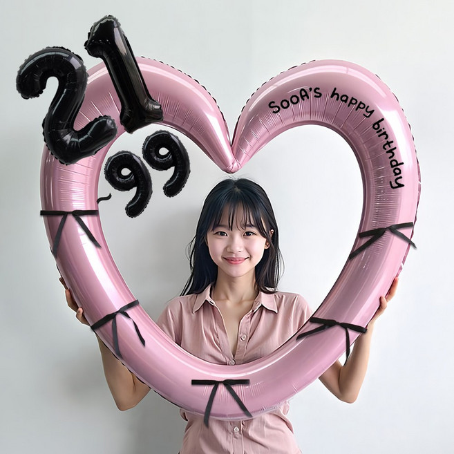 이벤트홀릭 블랙 숫자 하트프레임 풍선 생일파티용품세트(자유레터링) 포토존, 21~99, 1개, 핑크 하트