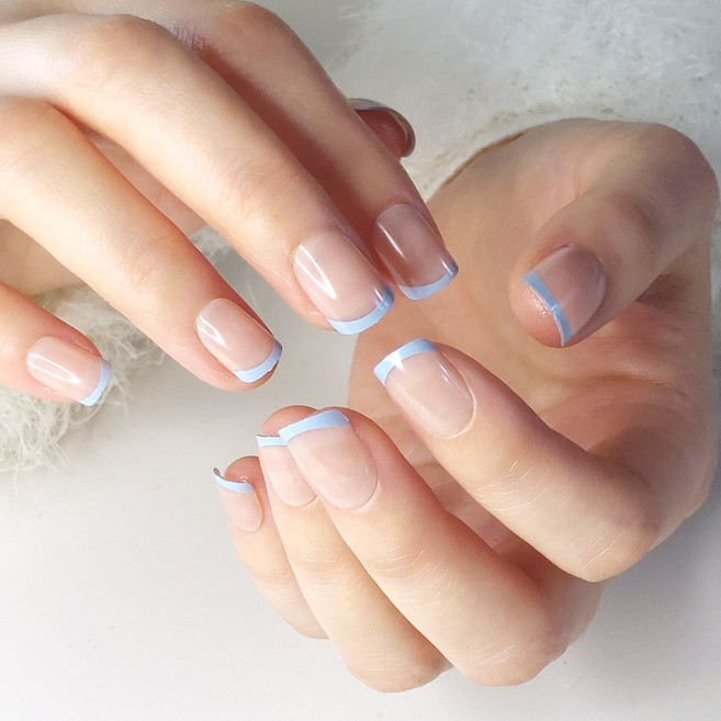 붙이는 연예인네일 프렌치 네일팁 라운드스퀘어 인조손톱, 1개, 하늘 프렌치 네일팁