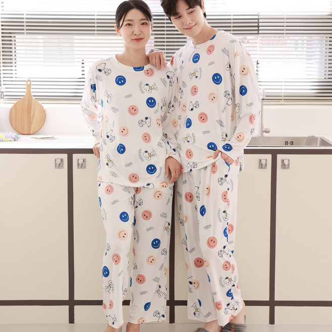 투와이 스누피 남녀공용 피치 긴팔 파자마 상하세트 PG302