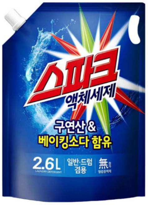 애경 스파크 액체 세탁세제 구연산 베이킹소다 함유 2.6L 리필형 1개 빨래