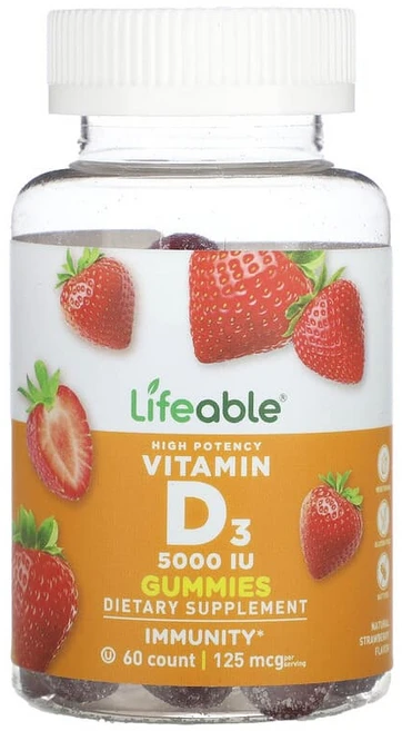 Lifeable 고효능 비타민D3 구미젤리 천연 딸기맛 구미젤리 60개(구미젤리 1개당 62.5mg(2500IU)) LFB-73119, LFB73119, 60정, 1개 - 쿠팡