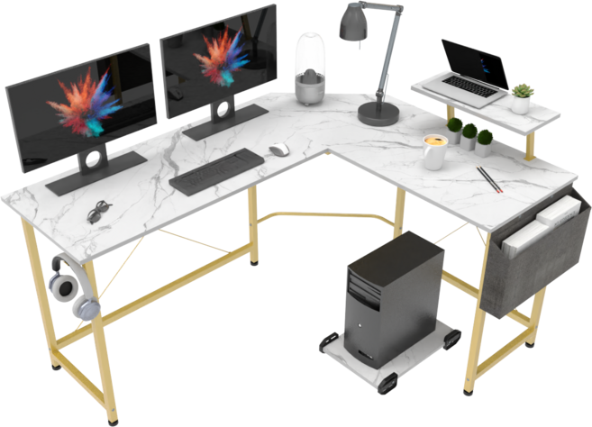 월로덴 L형 컴퓨터 책상 게이밍 책상 코너형 책상, 화이트골드