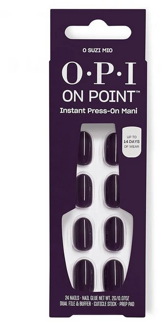 OPI On Point Press On Nails | 쇼트 라운드 네일 아트 프레스 온 네일 | 네일 포함 24개 | 오래 지속 재사용 가능 손상 없음 | 2025 가을 쉐이드, 8 O Suzi Mio | 다크 퍼플 - 쿠팡