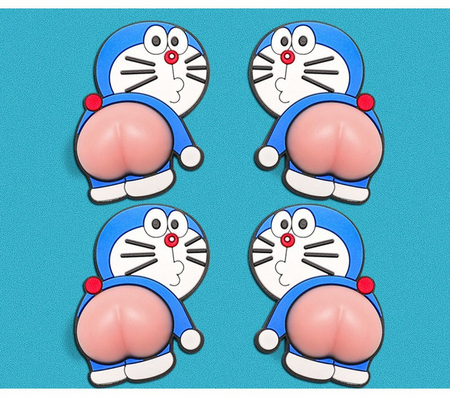 투하프 쫀득쫀득 엉뎅이 캐릭터 자동차 문콕방지 PVC 스티커 4P, 4개, 도라에몽
