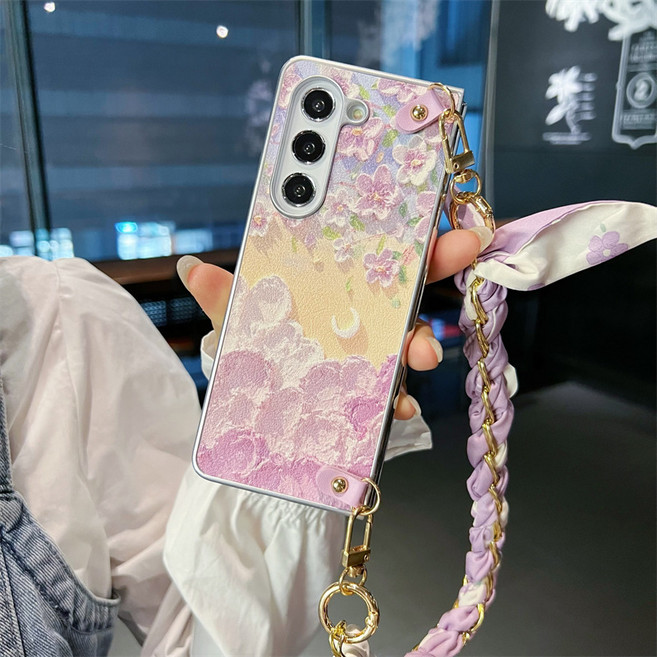 선인상사 갤럭시 Z폴드6 Z폴드7 케이스 꽃무늬 심플디자인 스트랩 가방케이스 슬림 하드케이스 지문방지 고급 재질 추락방지 젤하드 보호 케이스 제트폴드6 지폴드7