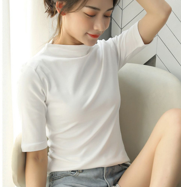 봄 여름 가을 모달 5부 얇은 찰랑 소프트 스판 이너 목폴라 폴라티 반목티