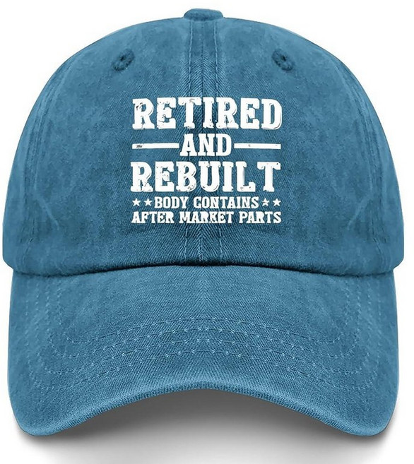 Liabiliies Retired and Rebuilt 엉덩이 무릎 교체 부품 모자 남성용 아빠 모자 재미있는 생일 선물 여성용 시안 블루 단일 사이즈