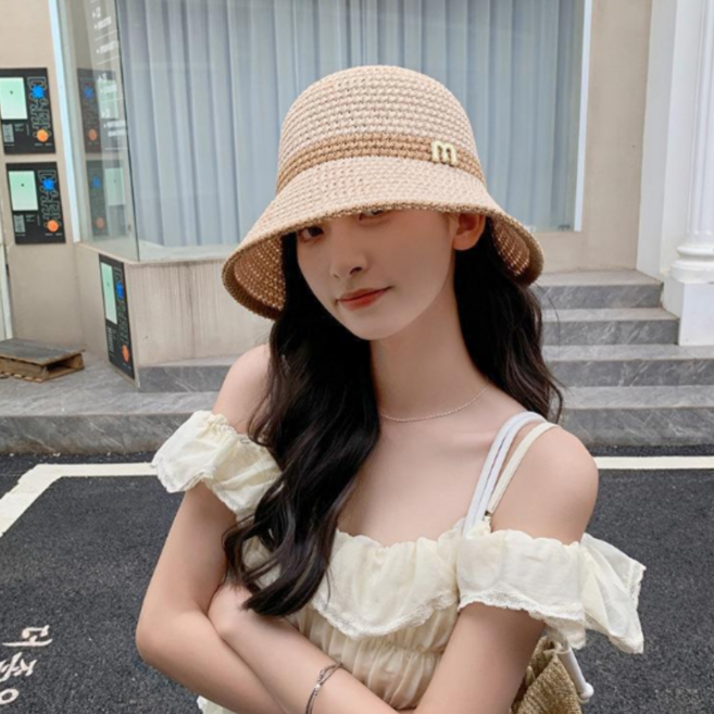 이엠 h11 여성니트 버킷햇 여름 배색 벙거지 모자