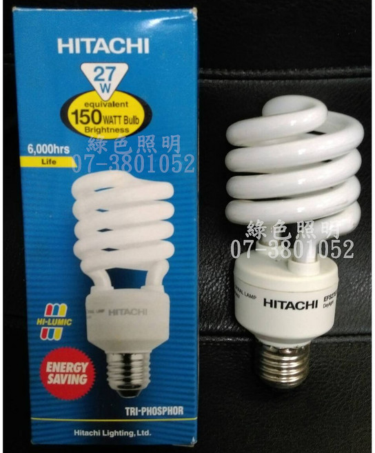 HITACHI 日立 EFS27E/D/S Z 螺旋燈泡 27W E27 6000hrs, 1個, 6500K白光-240V