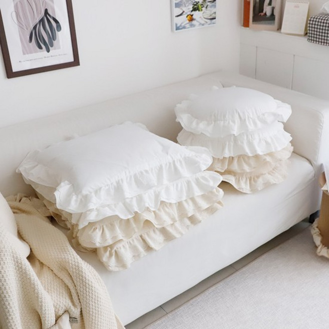 까사베르데 방석솜 포함 아쿠 프로방스 이중프릴 좌식 사각/원형방석 2color