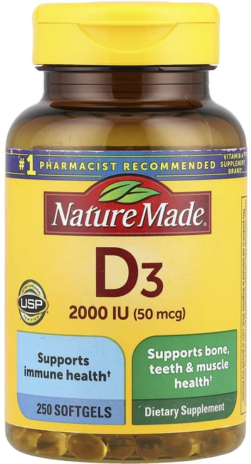 Nature Made 비타민D3 2000IU(50mcg) 소프트젤 250정, 1개 - 쿠팡