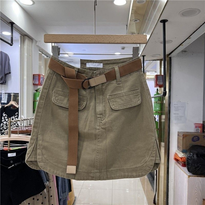 三禾 辣妹牛仔A字短裙 2024夏季新款高腰顯瘦口袋包臀裙