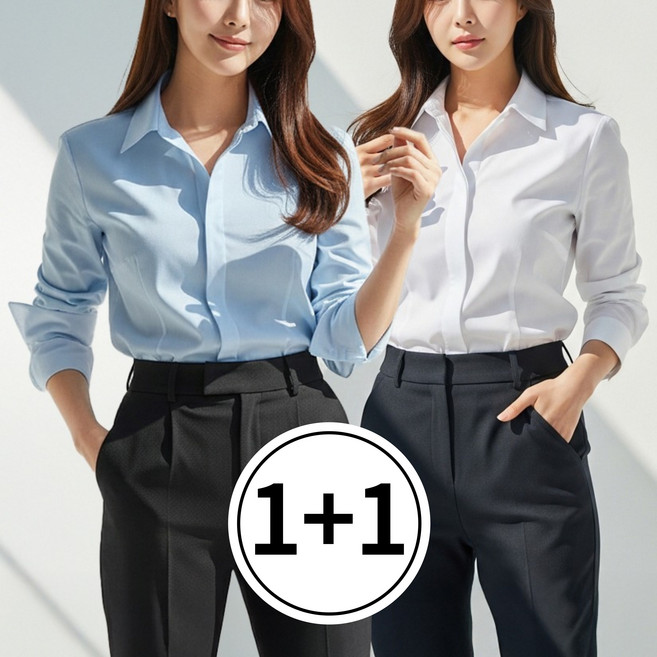 수지나 링클프리 여성 셔츠 히든버튼 블라우스 2종세트