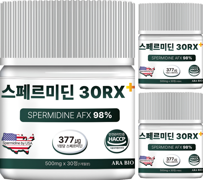아라바이오 스퍼미딘 스페르미딘 30RX+ 오토파지 효모추출물, 3개, 30정