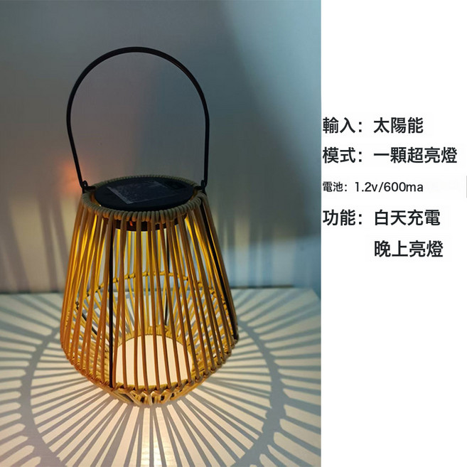 戶外太陽能庭院燈藤條竹編燈籠復古掛燈陽臺裝飾氛圍小夜燈, 菱形燈珠款:一個