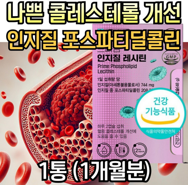 식물성 인지질 포스파티딜콜린 레시틴 혈중 콜레스테롤 개선 저밀도 ldl, 1개, 60정
