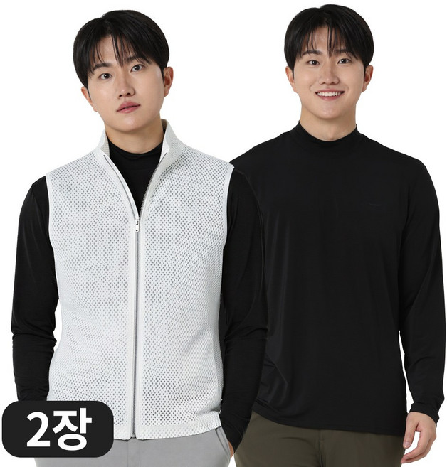 아소트 남성 쿨링 반목티 기능성 긴팔 스포츠 골프웨어 등산 작업복 이너 티셔츠 2장세트