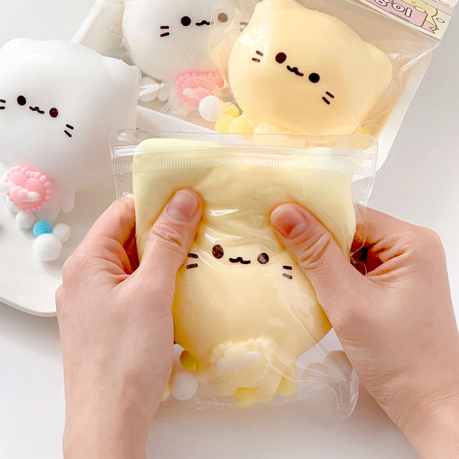 1+1 몰랑 빵빵 고양이 말랑이, 1세트, 235g, 화이트+옐로우