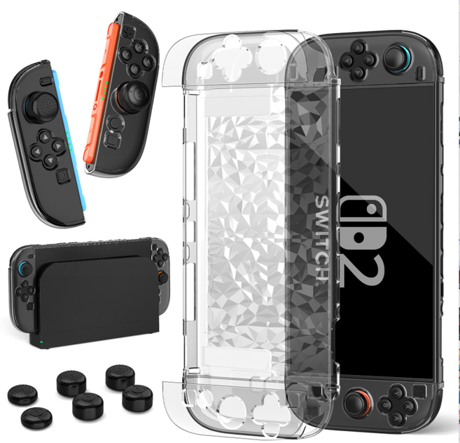 스위치2 PC드릴케이스+PC그립+2세대캡, 1세트, 투명, NSAS