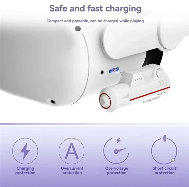 VR 헤드셋 배터리 팩 슬림 디자인 Type-C 충전식 5000Mah 확장 전원, 01 White A7