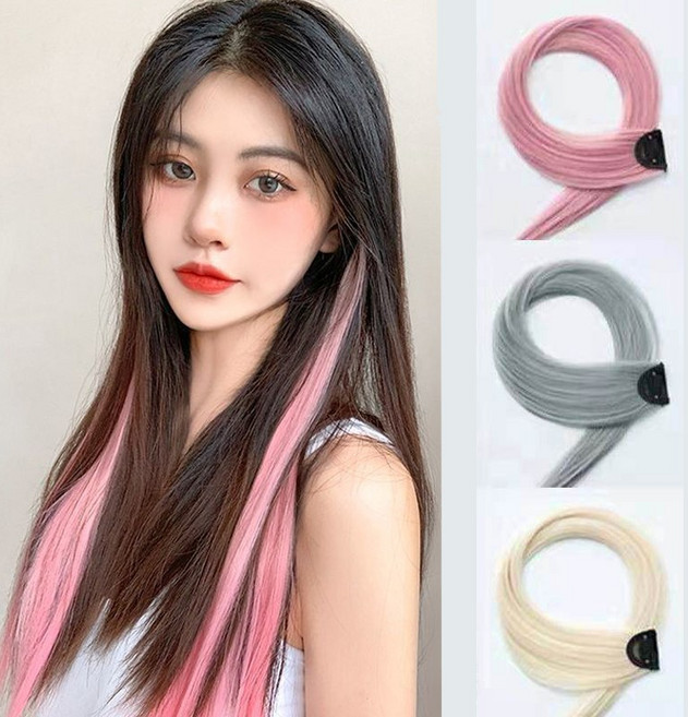 브릿지 부분가발 헤어피스 애쉬 포인트 똑딱이 핀 고정 가발, 1개, 09.핑크