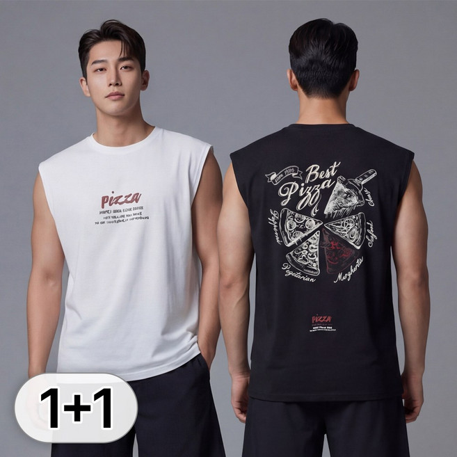 루크 2개 세트 남성 여름 오버핏 피자 프린팅 민소매 나시 남자 데일리 레이어드 나시티 런닝 헬스 운동복 기능성 박시 면티 이너