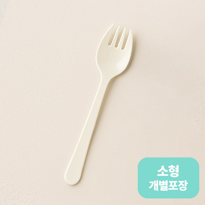 [TM] 일회용 스포크 포크 숟가락 소형 백색 개별포장, 1박스, 100개입