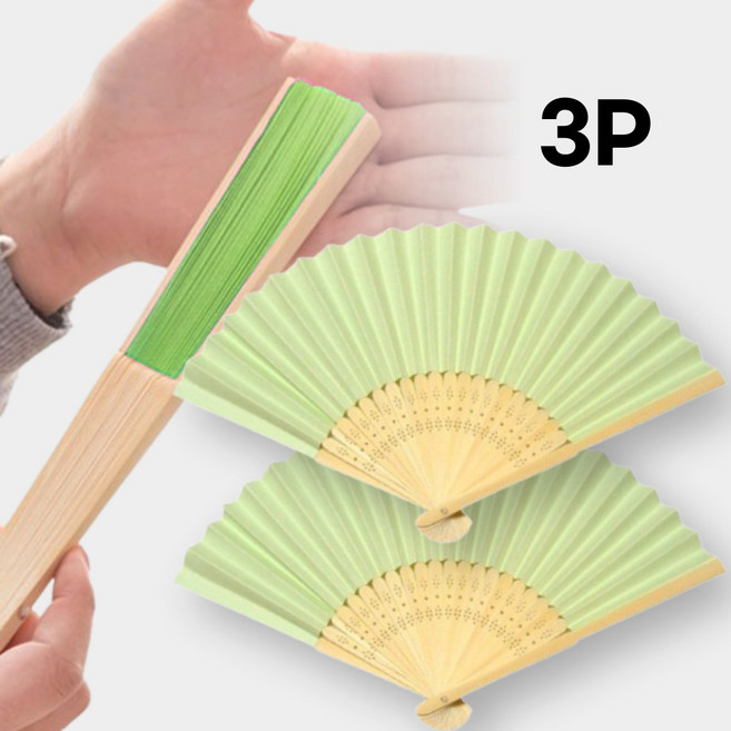 매니셀 시원한 여름 휴대용 접이식 부채, 3개, 그린