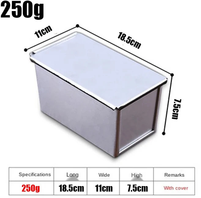 식빵틀 알루미늄 합금 블랙 논스틱 코팅 토스트 박스 빵 로프 팬 케이크 몰드 뚜껑 포함 베이킹 도구 250g 450g 600g 750g 900g 1000g, 01 250g