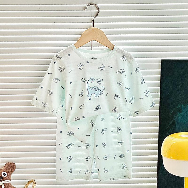 潔白 兒童睡衣套裝 夏季薄款七分袖家居服