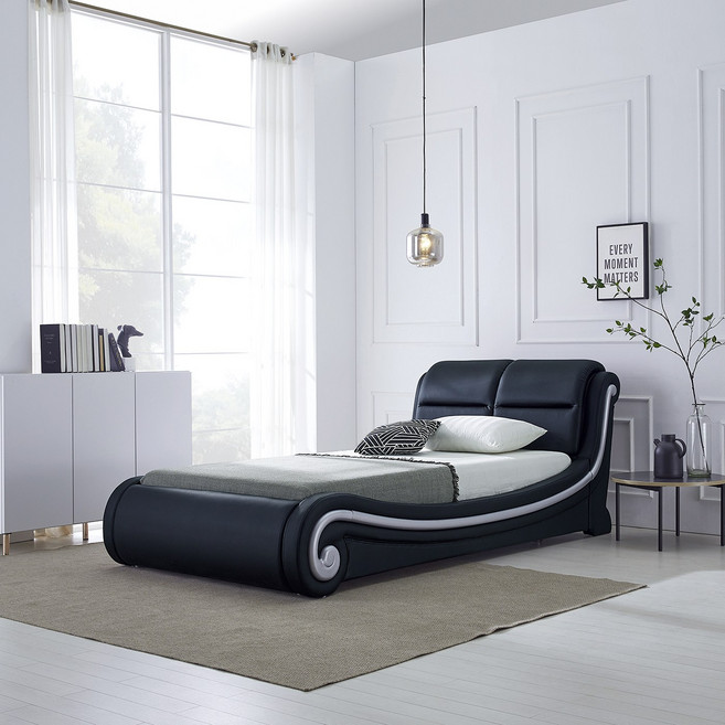 하포스 PU 비건가죽 LED 호텔형 침대 프레임 + 매트리스 세트 지정일설치, PU187(블랙)슈퍼싱글, 파워본넬 자가드, 블랙