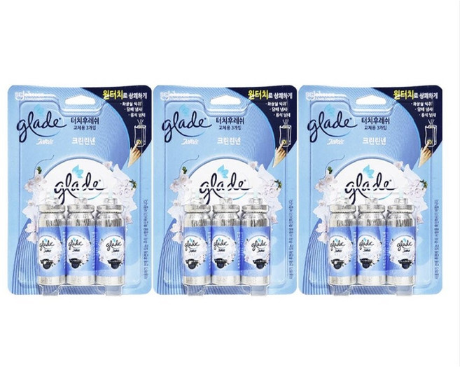 그레이드 화장실용 방향제 터치후레쉬 리필 크린린넨 3입 x 3개
