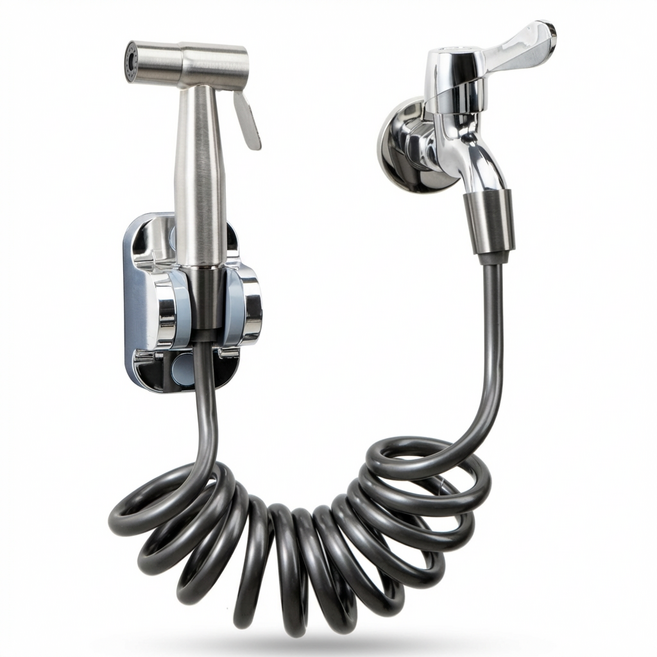 욕실스프레이건 욕실청소건 스텐건 베란다호스분사기 세트 2M, 실버, 1개