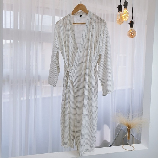 지아트리(Jiatree) 빅사이즈 순면 린넨 커플 얇은 여름 샤워 목욕 골프 호텔 배스 로브 반신욕 나이트 가운, 1개, 화이트엑라