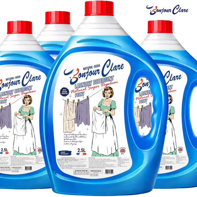 봉쥬르끌레어 화이트젤 액체세제 프랑스피오니향 실내건조, 4개, 2.5L