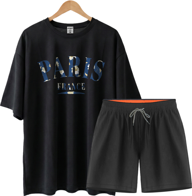 몰토벨리노 파리 플라워가든 데일리 반팔 오버핏 래쉬가드 상의 & 4부 보드숏 비치 바지 상하 세트, 타입2 세트