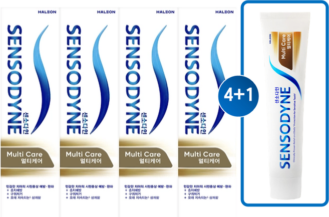 [시린이 잇몸 치과전문의 추천1위]화이트닝 잇몸 시린이 충치 치석 구취 풀케어 "센소다인 멀티케어 치약 "4+1[+사은품 멀티케어 총 100G x 5EA ], 5개