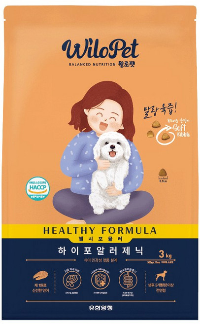 윌로펫 전연령용 강아지 헬시포뮬러 기능성 하이포알러제닉 소프트사료, 연어, 3kg, 1개