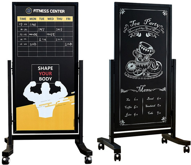 그린 블랙보드 양면 자석 칠판 입간판 / 보드+이동형 스탠드 디자인 인쇄, 블랙, 보드1-분필용 보드2-마카(물백묵)용, 1개