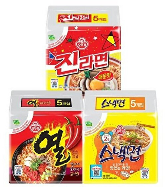 오뚜기 진라면 매운맛 5입 + 열라면 스낵면