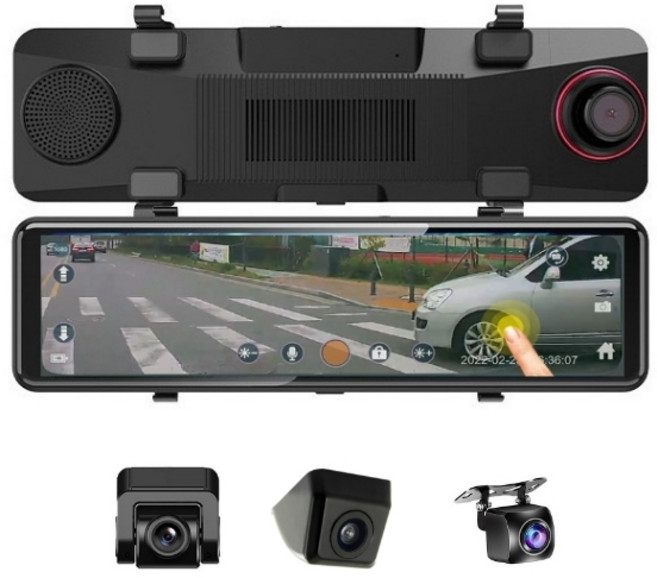 2채널 룸미러 블랙박스 Full HD 후방카메라 IPS패널 10.88인치 기본64MB, 상시케이블타입, AHD실외용(64MB)