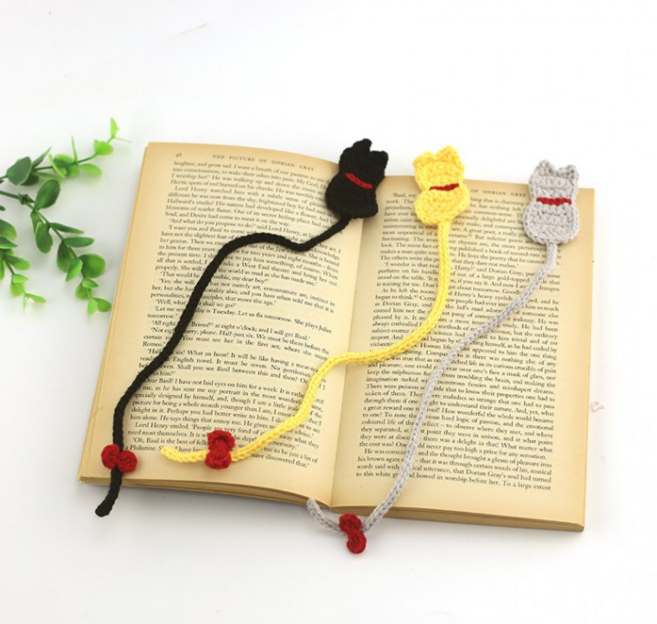 통패밀리 귀여운 고양이 뜨개 책갈피 끈갈피 북클립 북마커 북마크, 1개, 버터옐로우