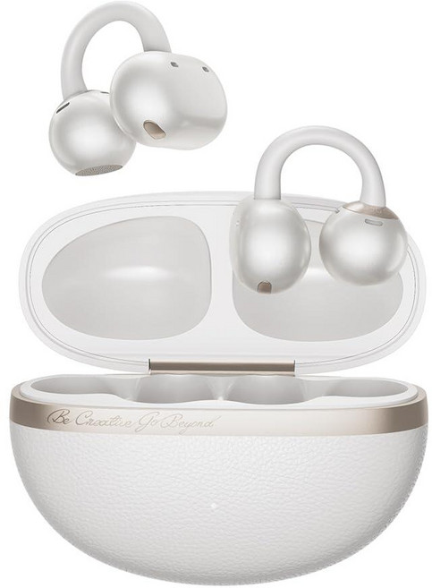 QCY Crossky C50 Clip On Earbuds Open Ear Wireless Bluetooth 6.0 Headphones with 4 Mic 35H Playtim, 화이트
