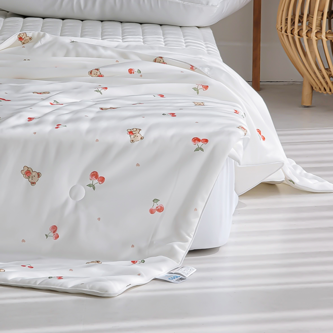 국산 곰돌이 싱글 여름 아이스 냉감이불, 화이트