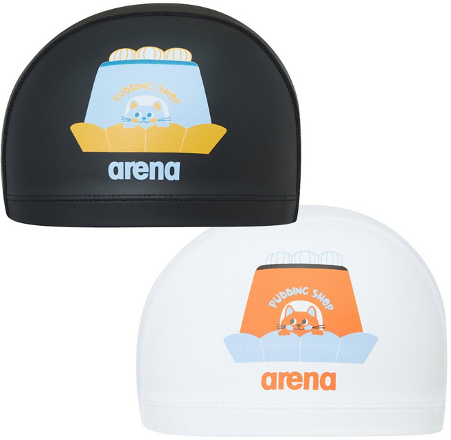아레나 푸딩 아동 코팅수모 수영모자 사은품2가지 증정 A5AC1AQ51, 블랙