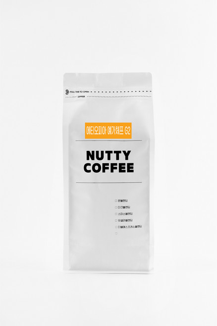 NUTTY COFFEE 에티오피아 예가체프 G2 산미있는 원두커피, 1개, 1kg, 홀빈(분쇄안함)